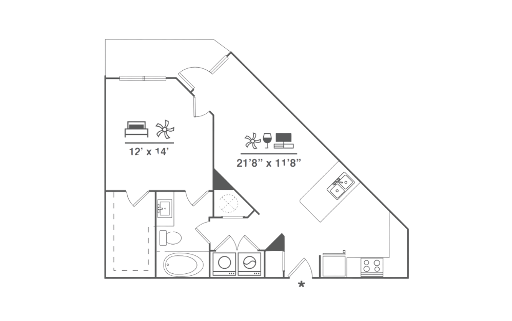 A3 - 1 bedroom floorplan layout with 1 bathroom and 766 square feet